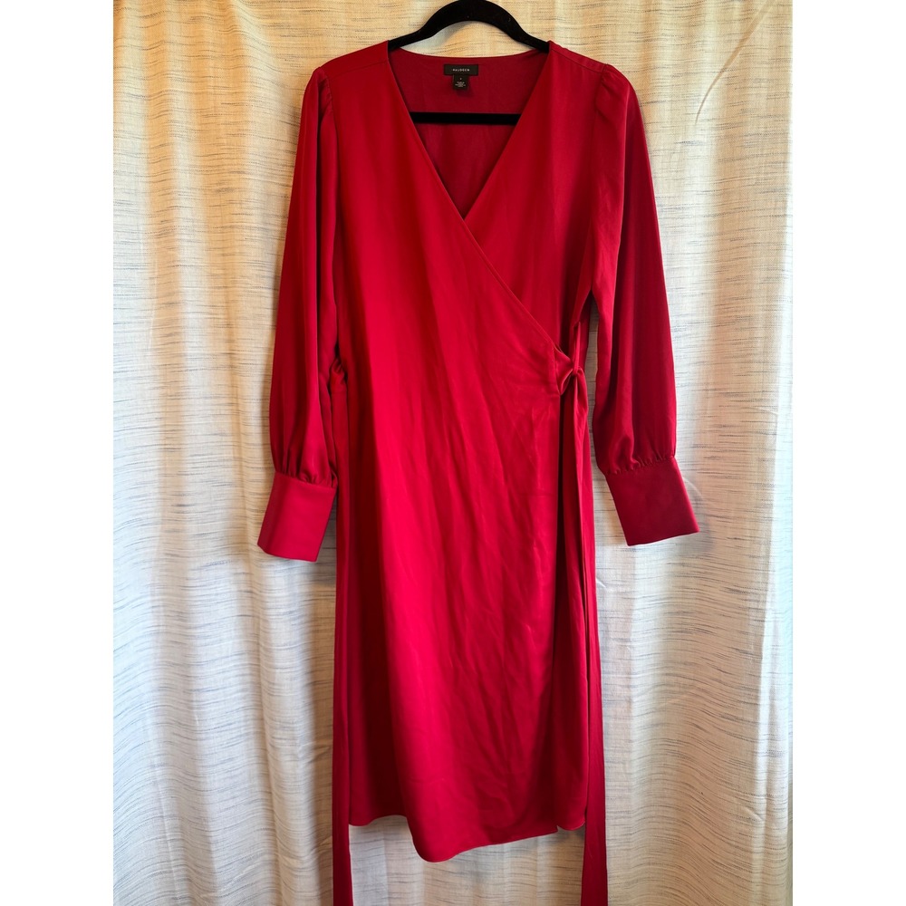 Halogen Red Long Sleeve Wrap Dress V-Neck Tie Waist Size S